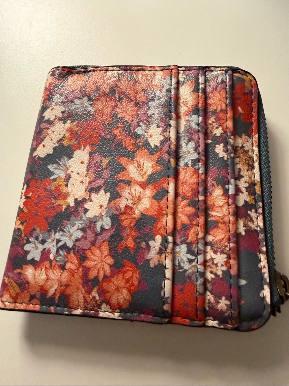 Source Unknown Orange Floral Zip Card Wallet